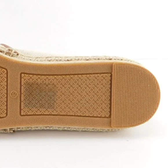 New TORY BURCH Natural Beige Tan Canvas Logo Slip-on Flat Espadrilles 9.5